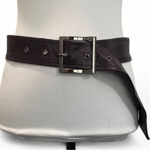 Purple Leather Belt Silver Square Buckle Wide Waist Cinch S/M